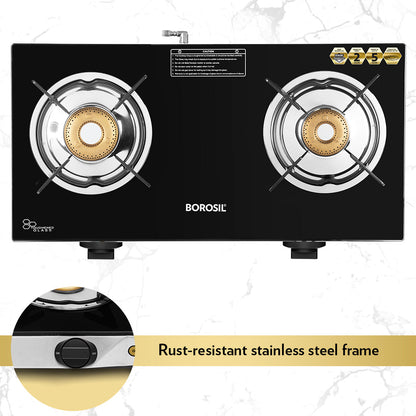 My Borosil Cooktop 2 Burners (1 Large & 1 Small) Borosil Blaze Glass-top Gas stove, 2 Burners