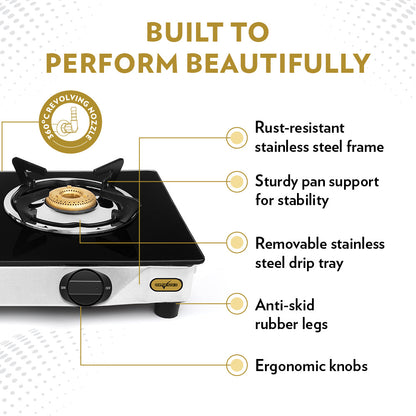 My Borosil Cooktop 2 Burners (1 Large & 1 Small) Borosil Blaze Glass-top Gas stove, 2 Burners