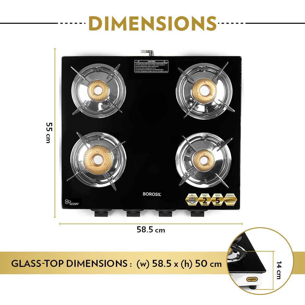 My Borosil Cooktop 4 Burners (1 Jumbo + 2 Large & 1 Small) Borosil Blaze Glass-top Gas Stove, 4 Burners