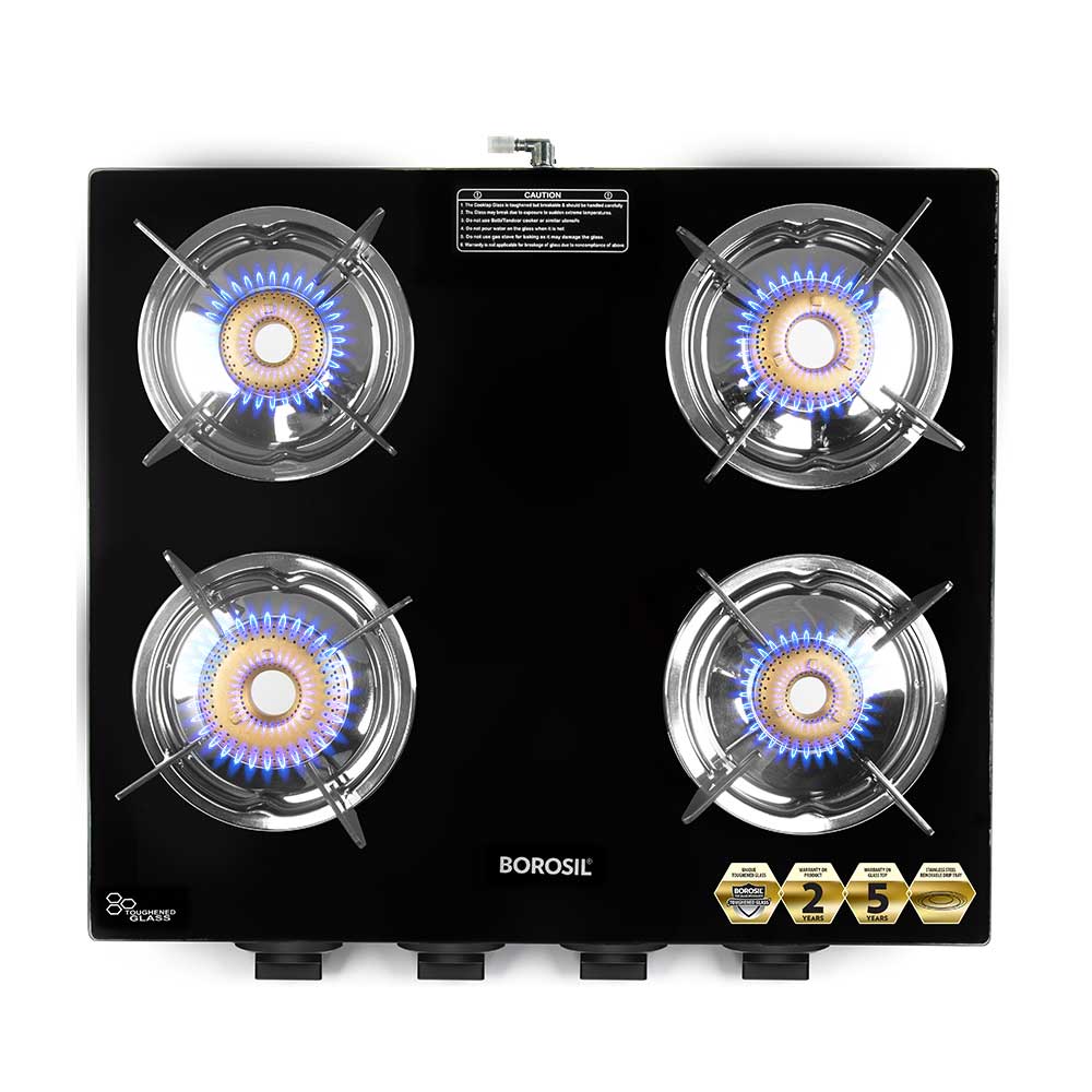 My Borosil Cooktop 4 Burners (1 Jumbo + 2 Large & 1 Small) Borosil Blaze Glass-top Gas Stove, 4 Burners