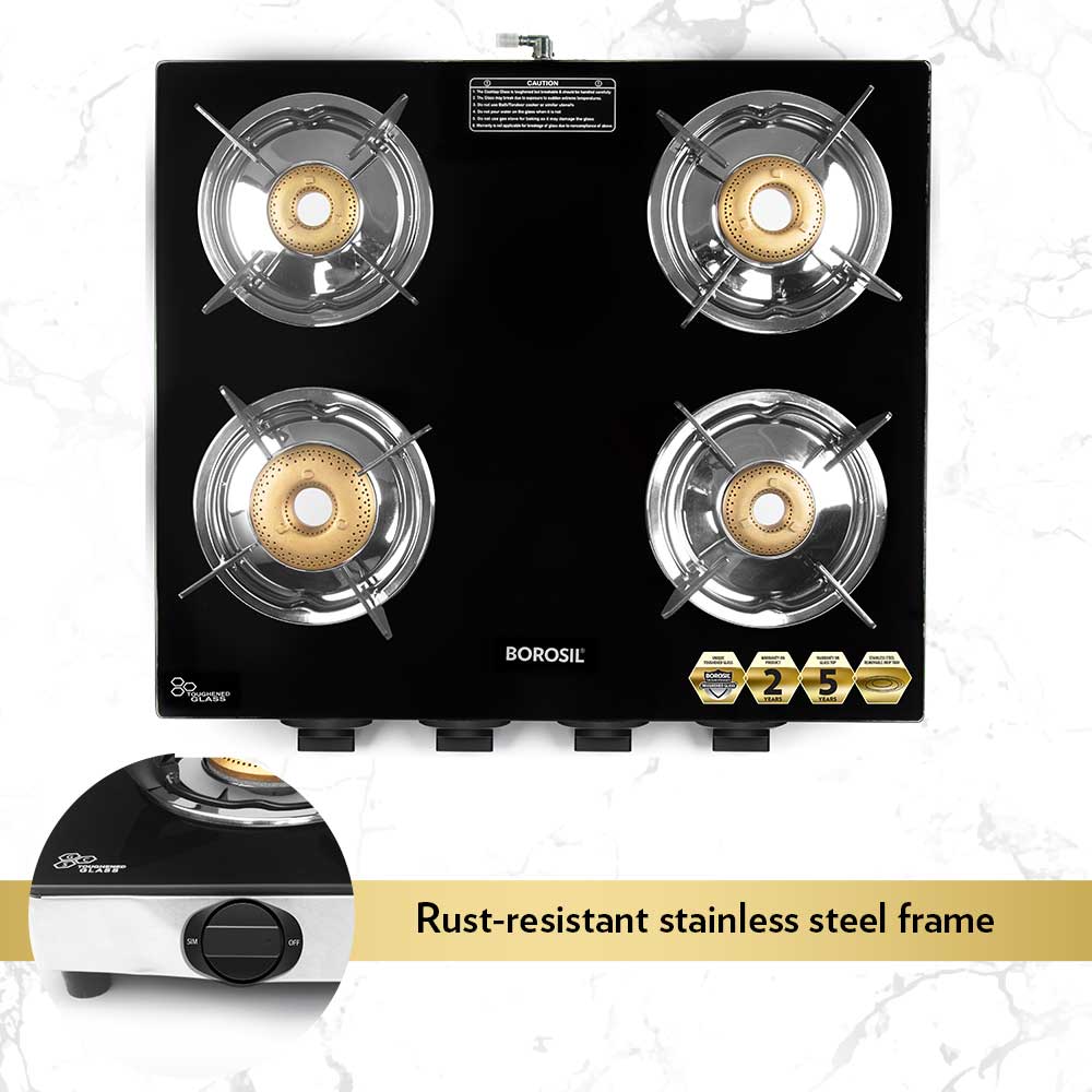 My Borosil Cooktop 4 Burners (1 Jumbo + 2 Large & 1 Small) Borosil Blaze Glass-top Gas Stove, 4 Burners