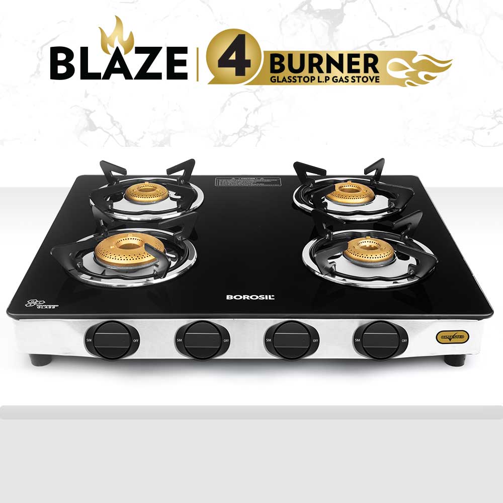 My Borosil Cooktop 4 Burners (1 Jumbo + 2 Large & 1 Small) Borosil Blaze Glass-top Gas Stove, 4 Burners