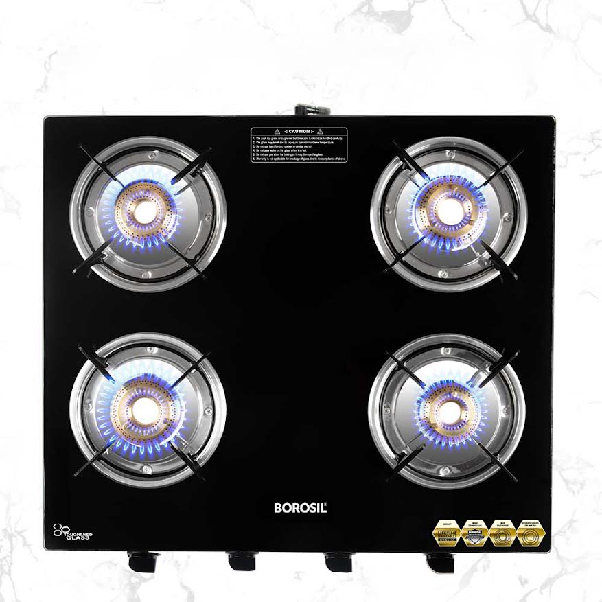 My Borosil Cooktop 4 burners (2 large & 2 small) Borosil Flare Glasstop Gas stove, 4 Burners