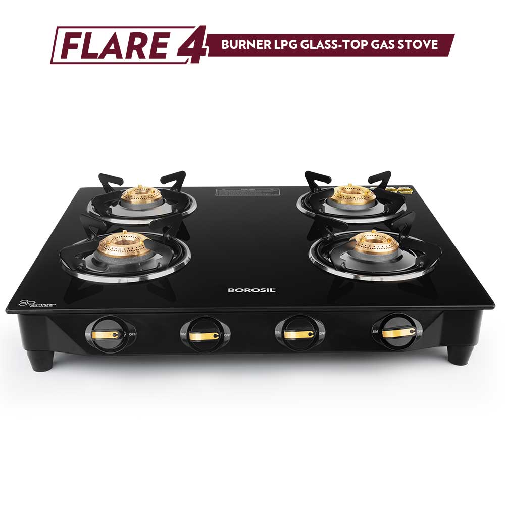 My Borosil Cooktop 4 burners (2 large & 2 small) Flare Glasstop Gas stove, 4 Burners