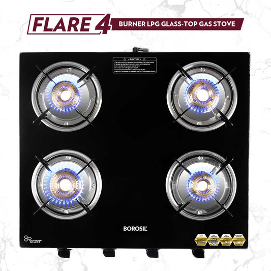 My Borosil Cooktop 4 burners (2 large & 2 small) Flare Glasstop Gas stove, 4 Burners