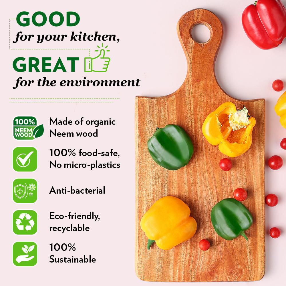 My Borosil Cookware Accessories 42 cm x 21 cm Borosil Dice Organic Neem Wood Chopping Board