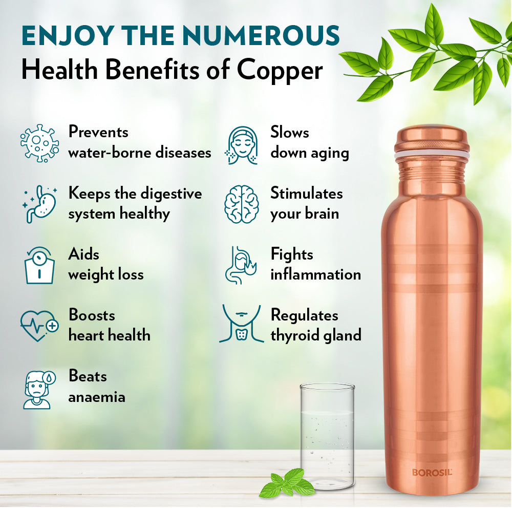 My Borosil Copper Water Bottles 1 L Borosil Chakra Copper Bottle