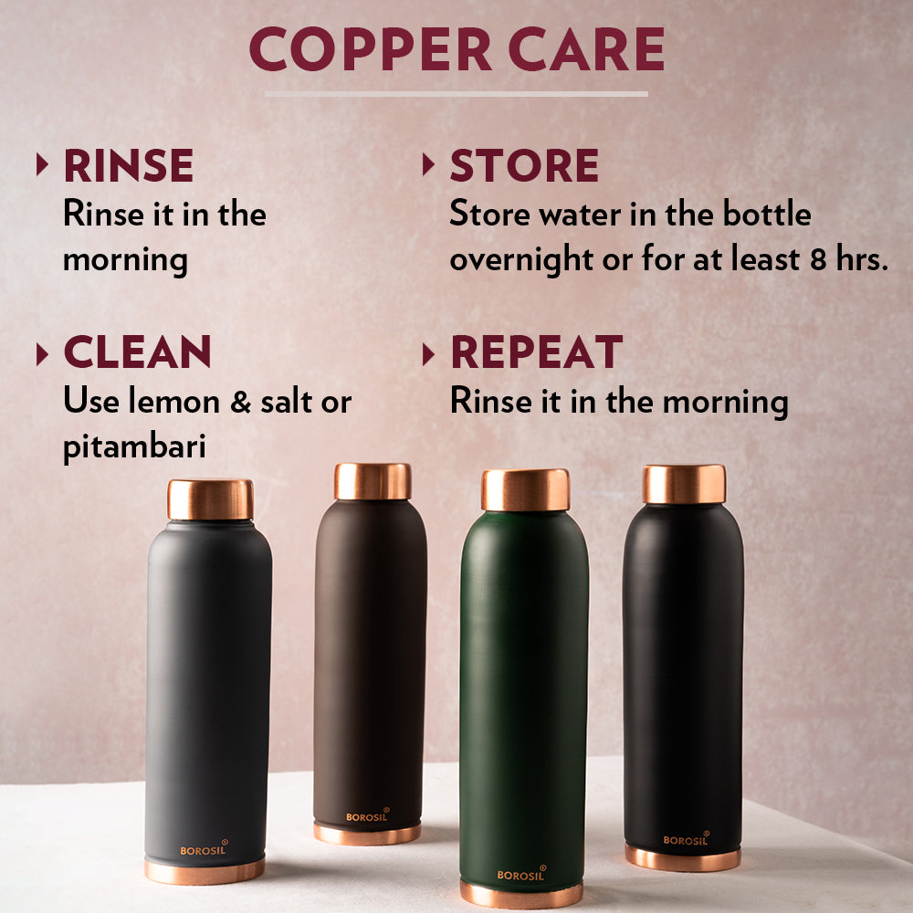 My Borosil Copper Water Bottles 1 L Eco Copper Bottle, Black