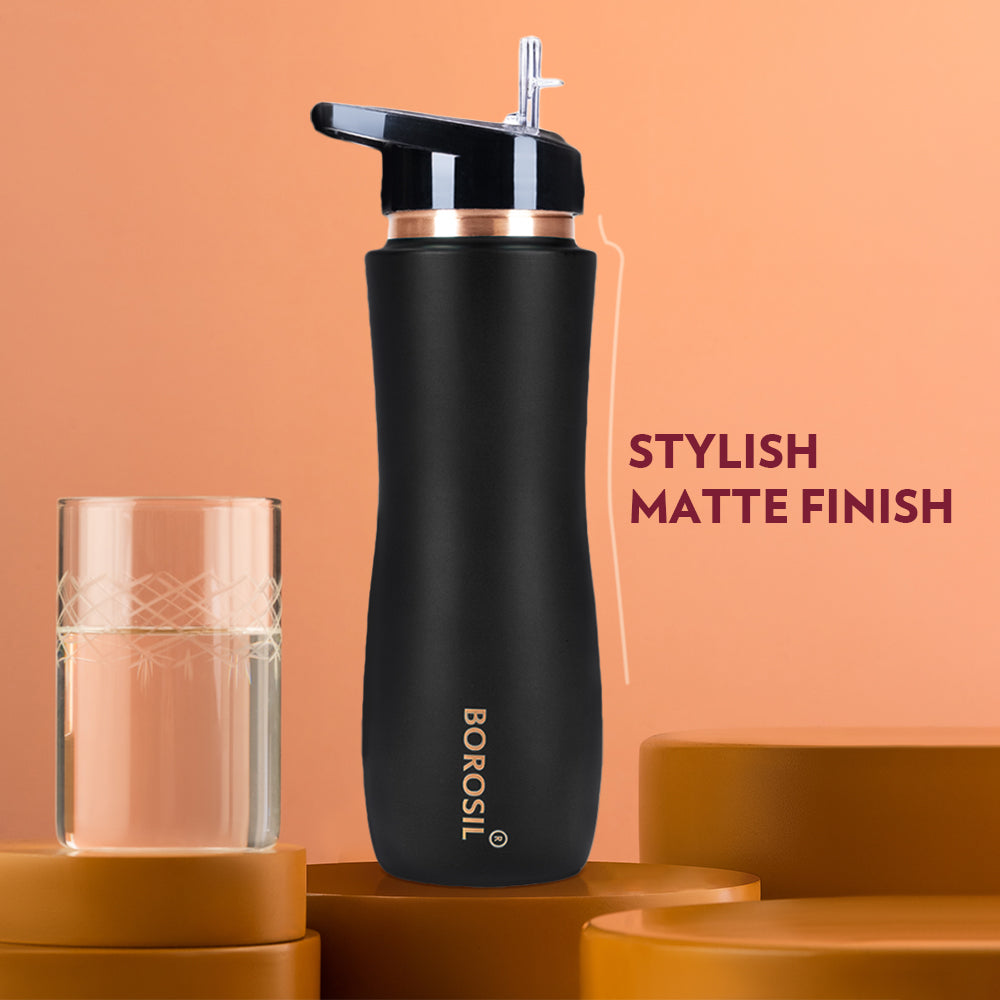 My Borosil Copper Water Bottles 750 ml Sipper Copper Bottle, Black, 750 ml