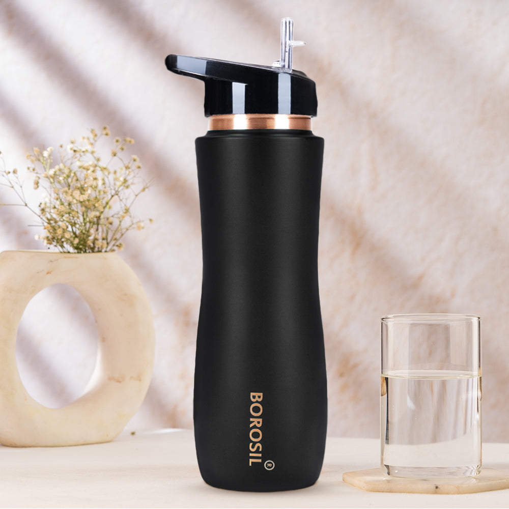 My Borosil Copper Water Bottles 750 ml Sipper Copper Bottle, Black, 750 ml