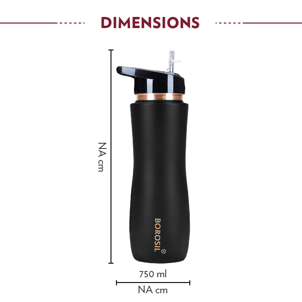 My Borosil Copper Water Bottles 750 ml Sipper Copper Bottle, Black, 750 ml