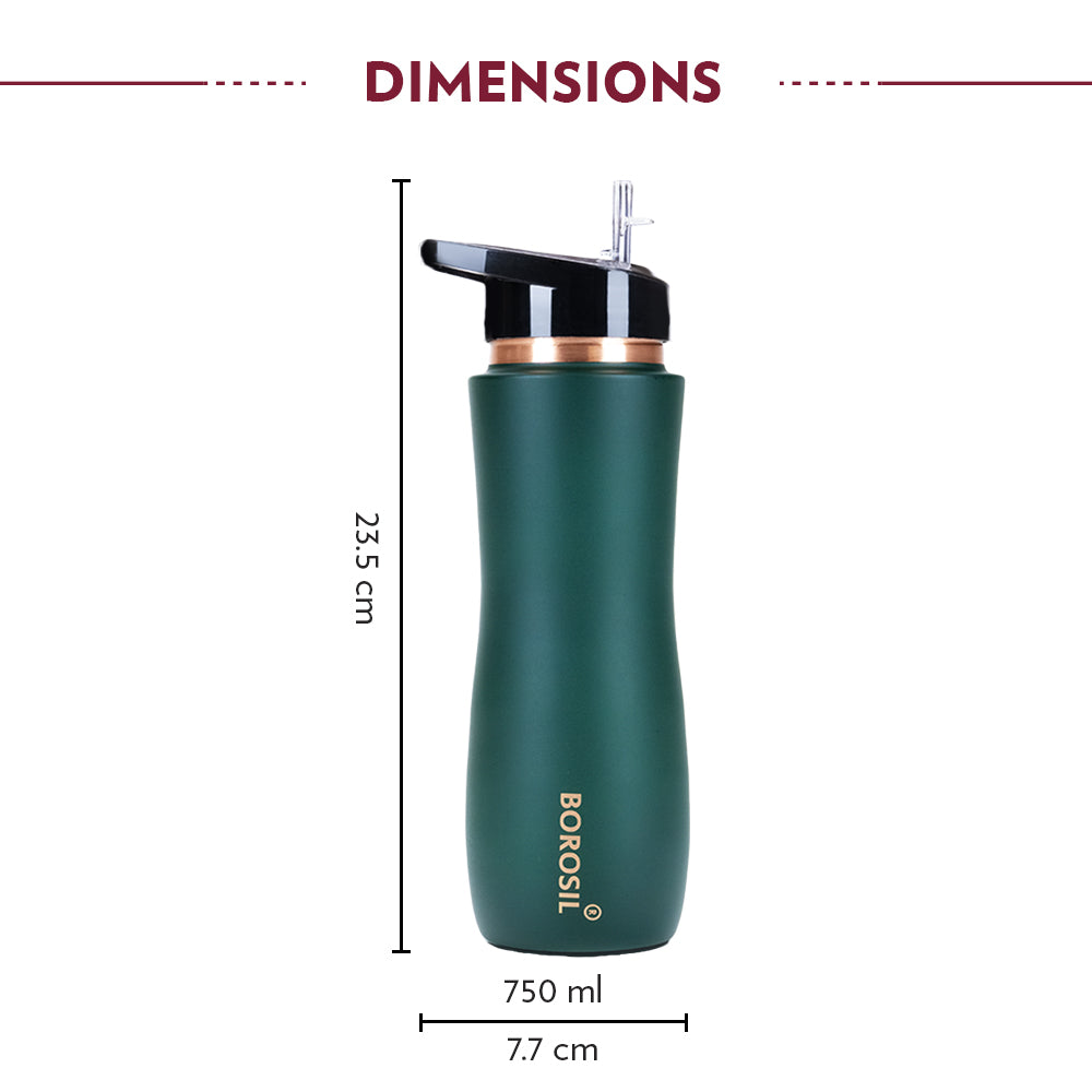 My Borosil Copper Water Bottles 750 ml Sipper Copper Bottle, Green, 750 ml