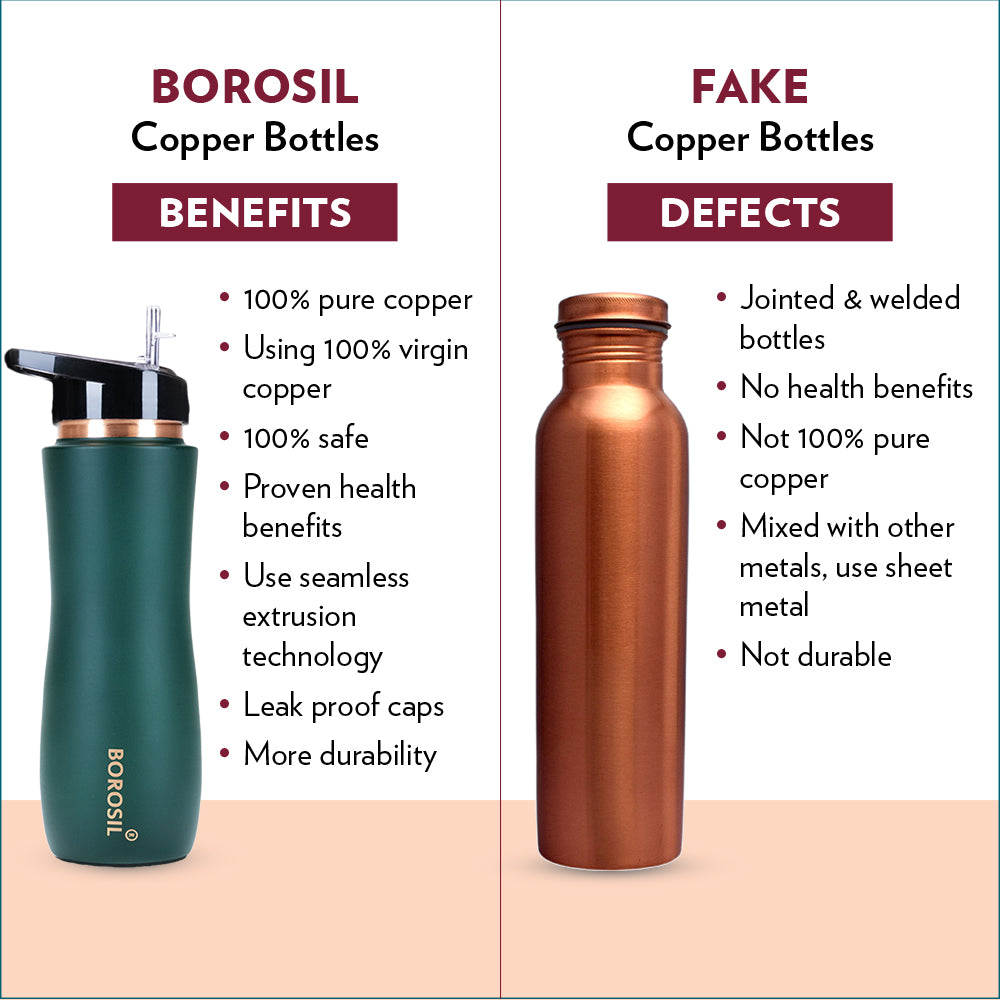 My Borosil Copper Water Bottles 750 ml Sipper Copper Bottle, Green, 750 ml