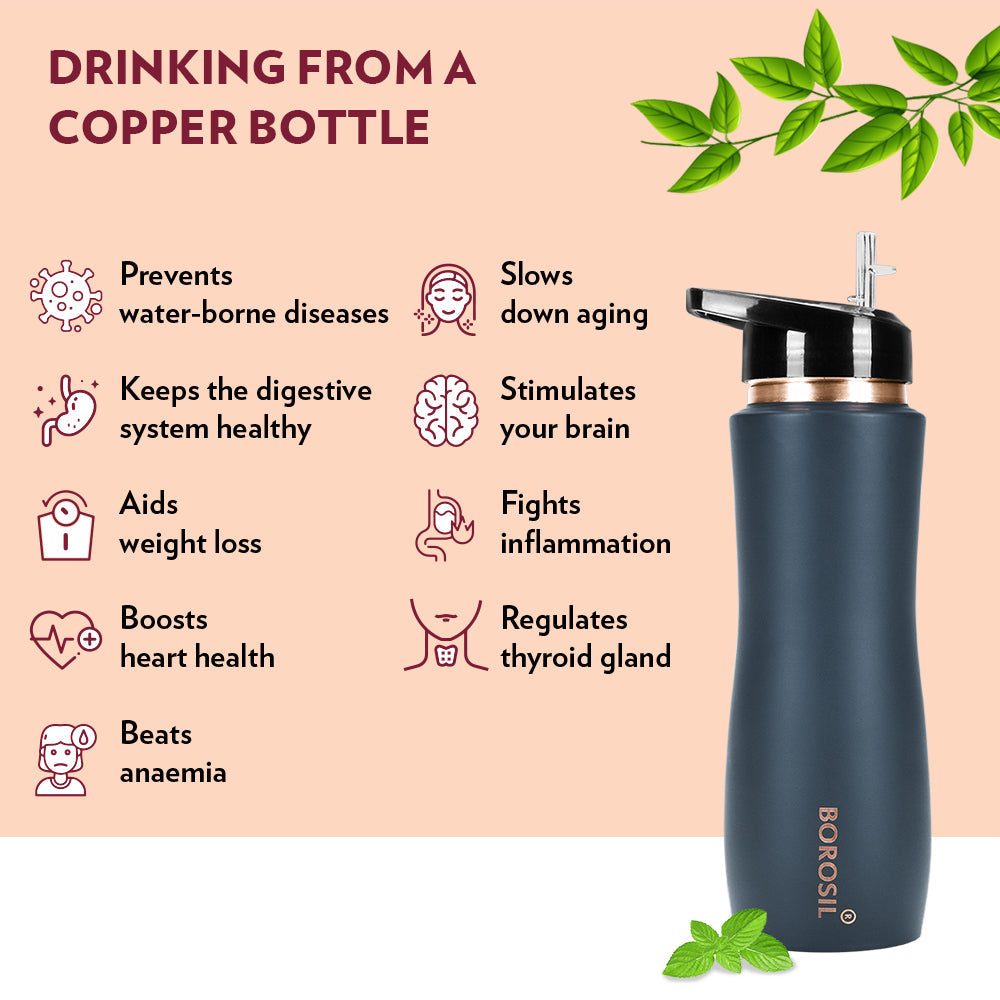 My Borosil Copper Water Bottles 750 ml Sipper Copper Bottle, Grey