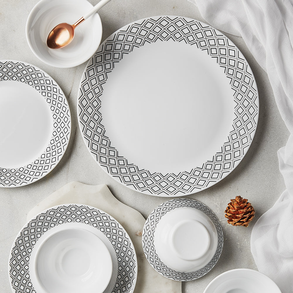 Larah by Borosil Cone Black Grey Dinner Set, 27 pc