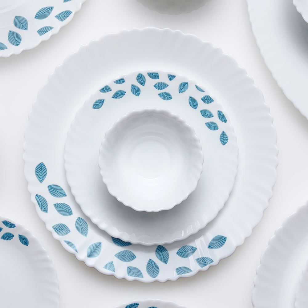 Larah Blue Leaves Dinner Set, 12 pc