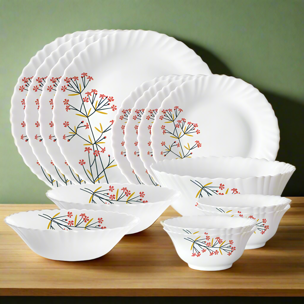 Larah by Borosil Red Bud Dinner Set, 15 pc