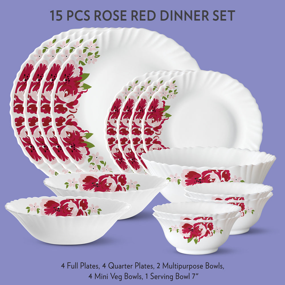 Larah by Borosil Rose Red Dinner Set, 15 pc