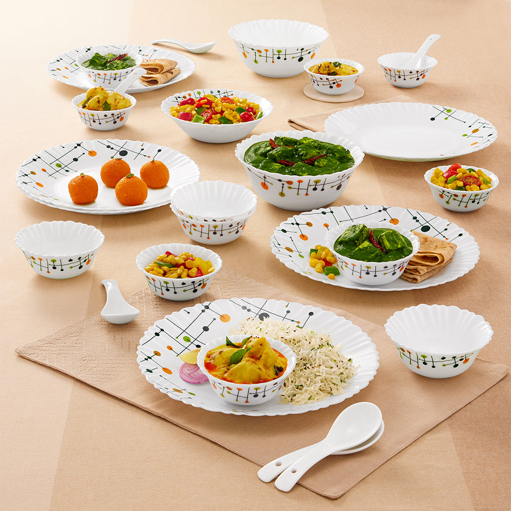 Larah by Borosil, Matrix Dinner Set, 35 pc