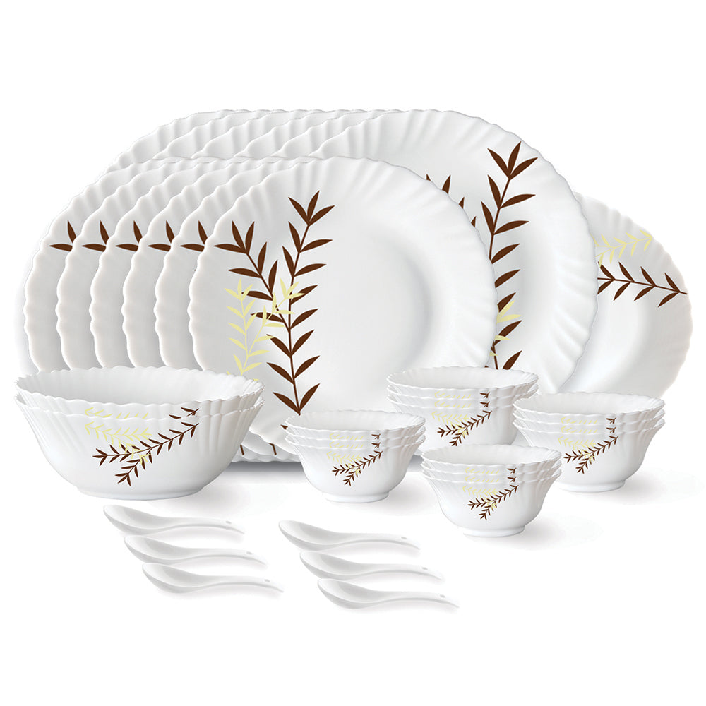 My Borosil Dinner Sets 33 pc Set: Serves 6 (Option 1) Larah by Borosil Oak Dinner Set