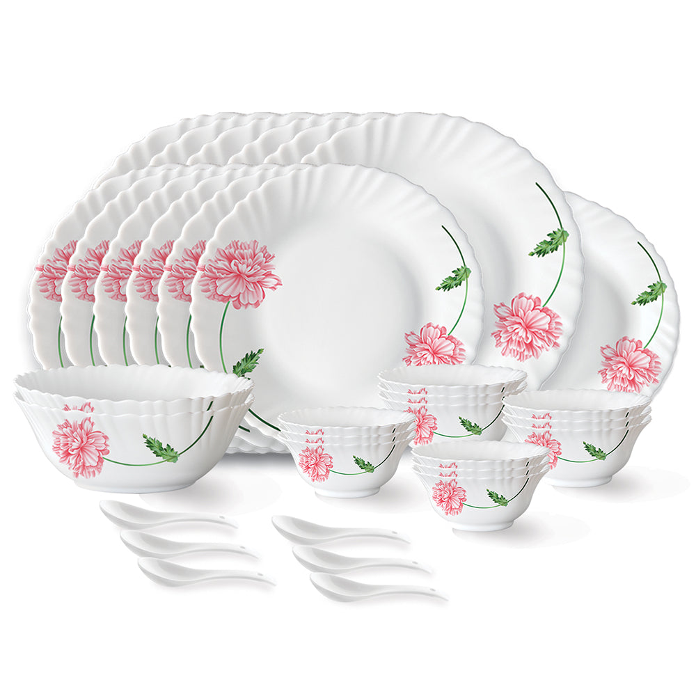 My Borosil Dinner Sets 33 pc Set: Serves 6 (Option 1) Larah by Borosil Red Mist Dinner Set