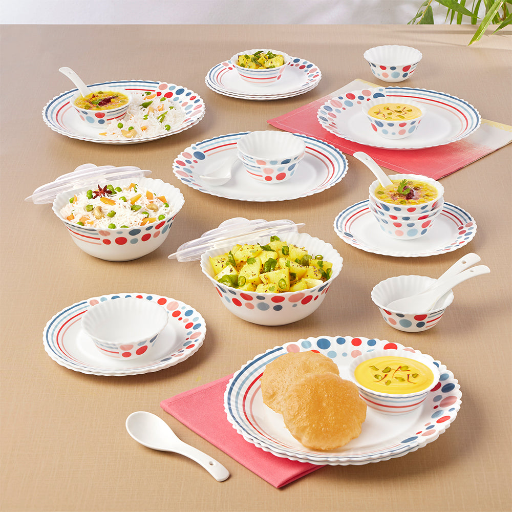 My Borosil Dinner Sets 34 pc Set: Serves 6 Larah by Borosil, Pastel Dinner Set