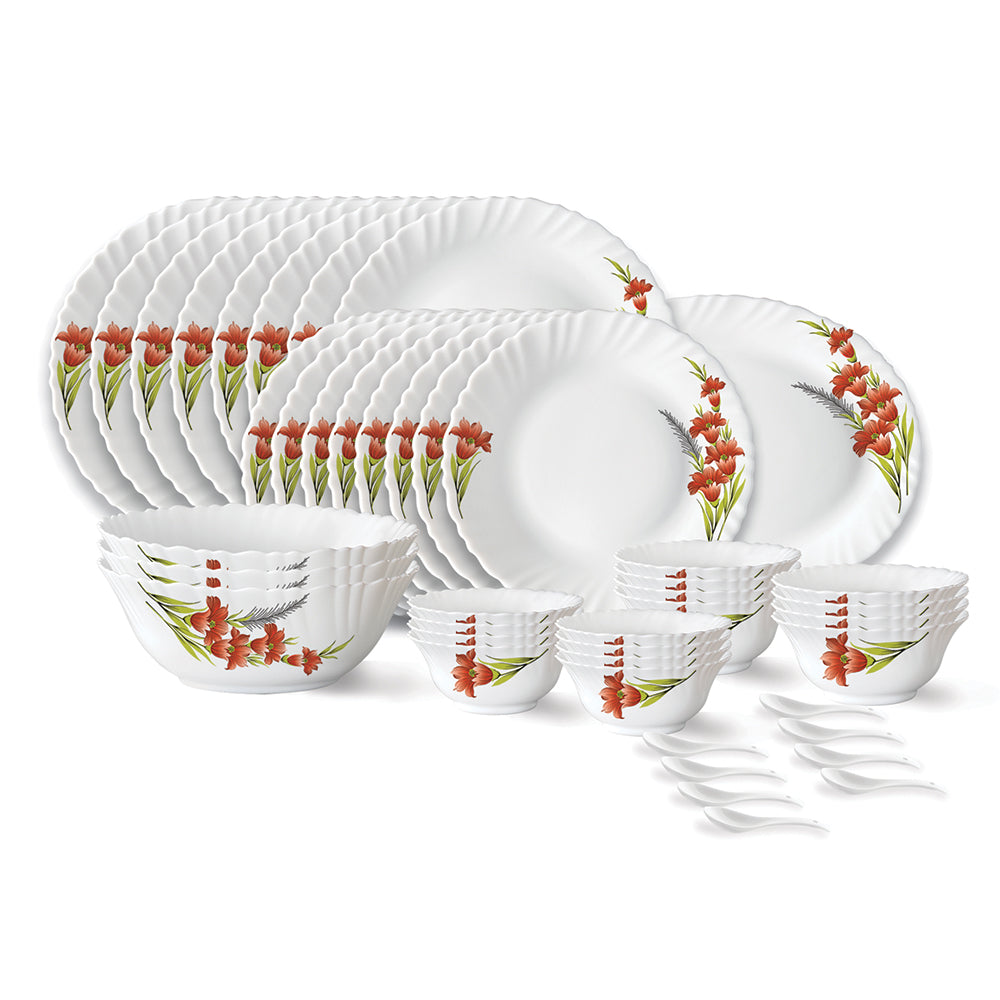 My Borosil Dinner Sets 44 pc Set: Serves 8 Larah by Borosil Red Iris Dinner Set