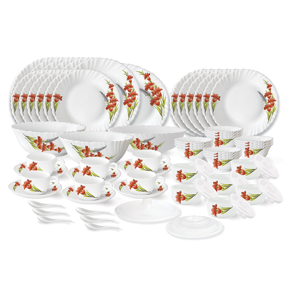 My Borosil Dinner Sets 66 pc Set: Serves 6 Larah by Borosil Red Iris Dinner Set