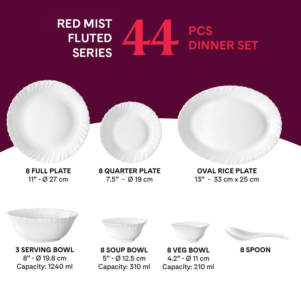 Larah by Borosil Red Mist Dinner Set, 39 pc