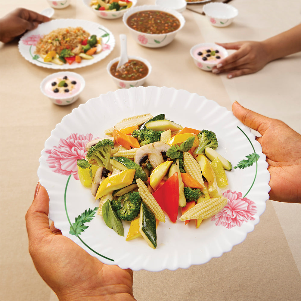 Larah by Borosil Red Mist Dinner Set, 33 pc