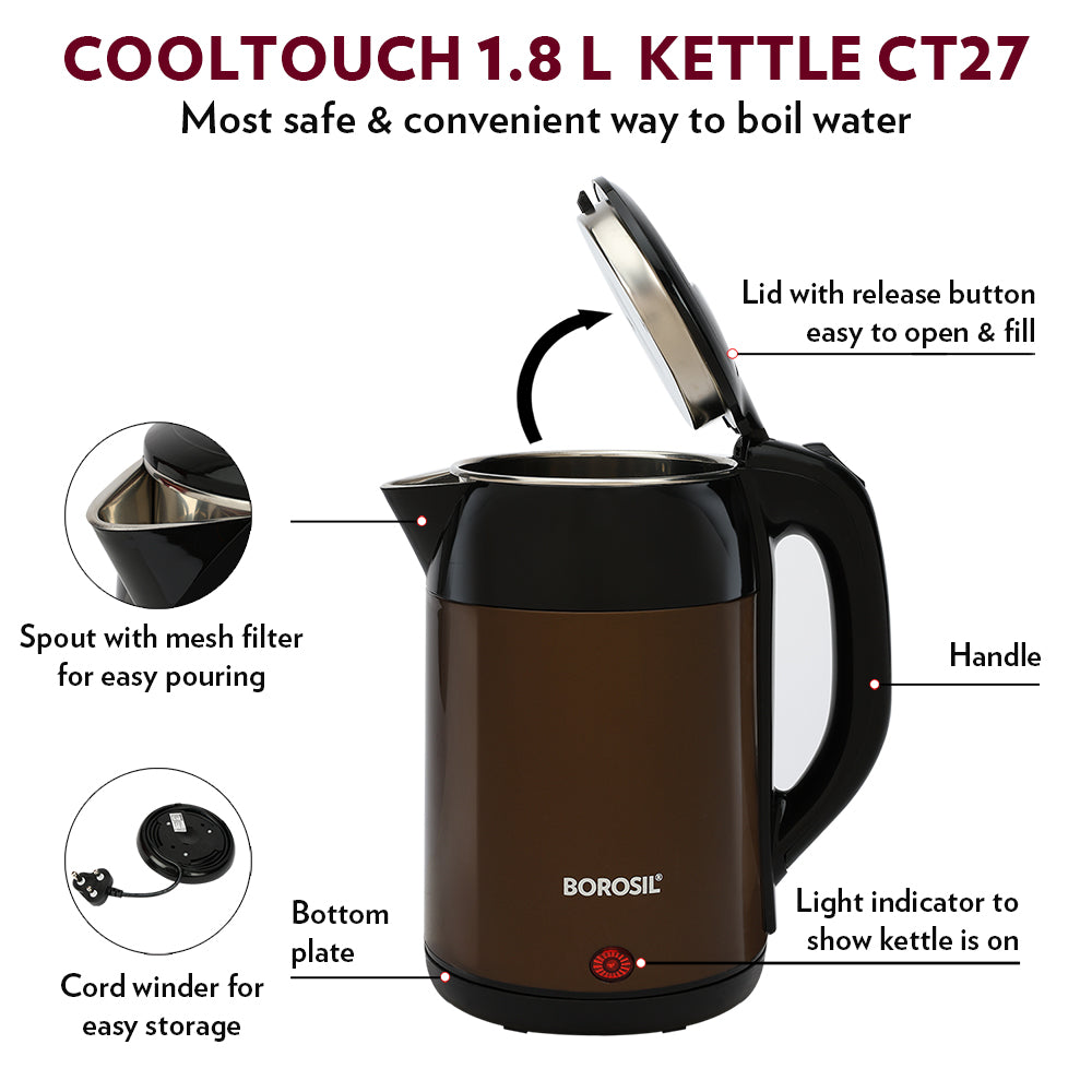 My Borosil Electric Kettles Borosil Cooltouch Electric Kettle Brown, 1.8L