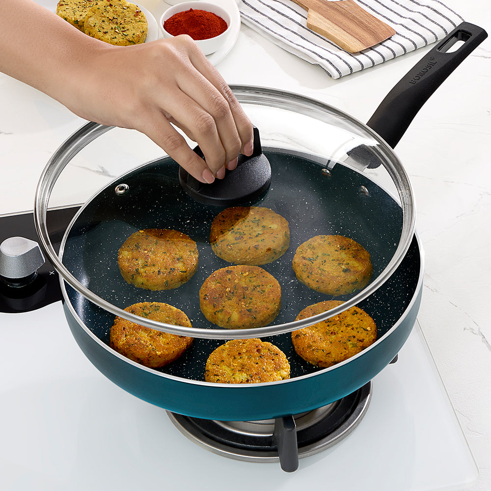 My Borosil Frying Pans 26 cm (2.7 L) Borosil Pro Chef Non-stick Deep Pan w Lid