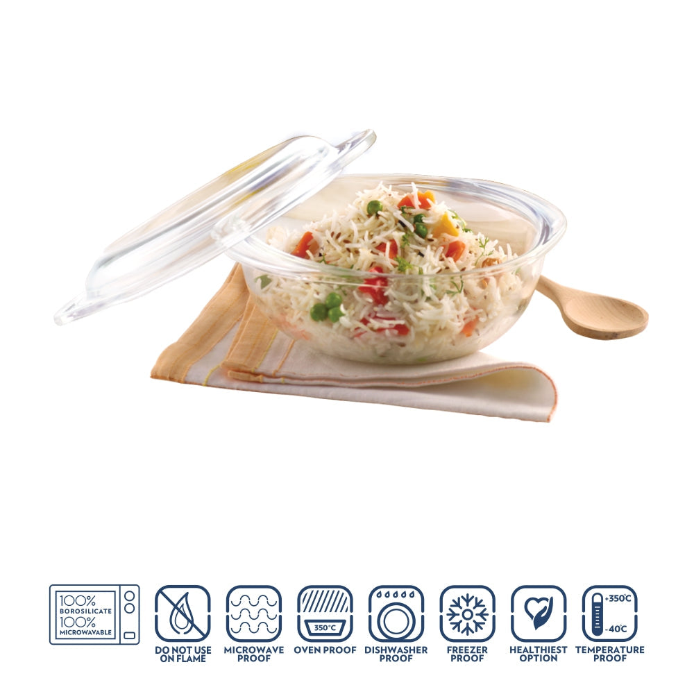 Borosil EasyGrip Round Casserole w Lid, 1.1L (IM)