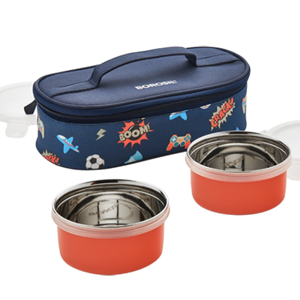 My Borosil Glass Lunchboxes Set of 2, 300ml Blaze Blue Kids Lunch Box, Round x 2 (Flat)