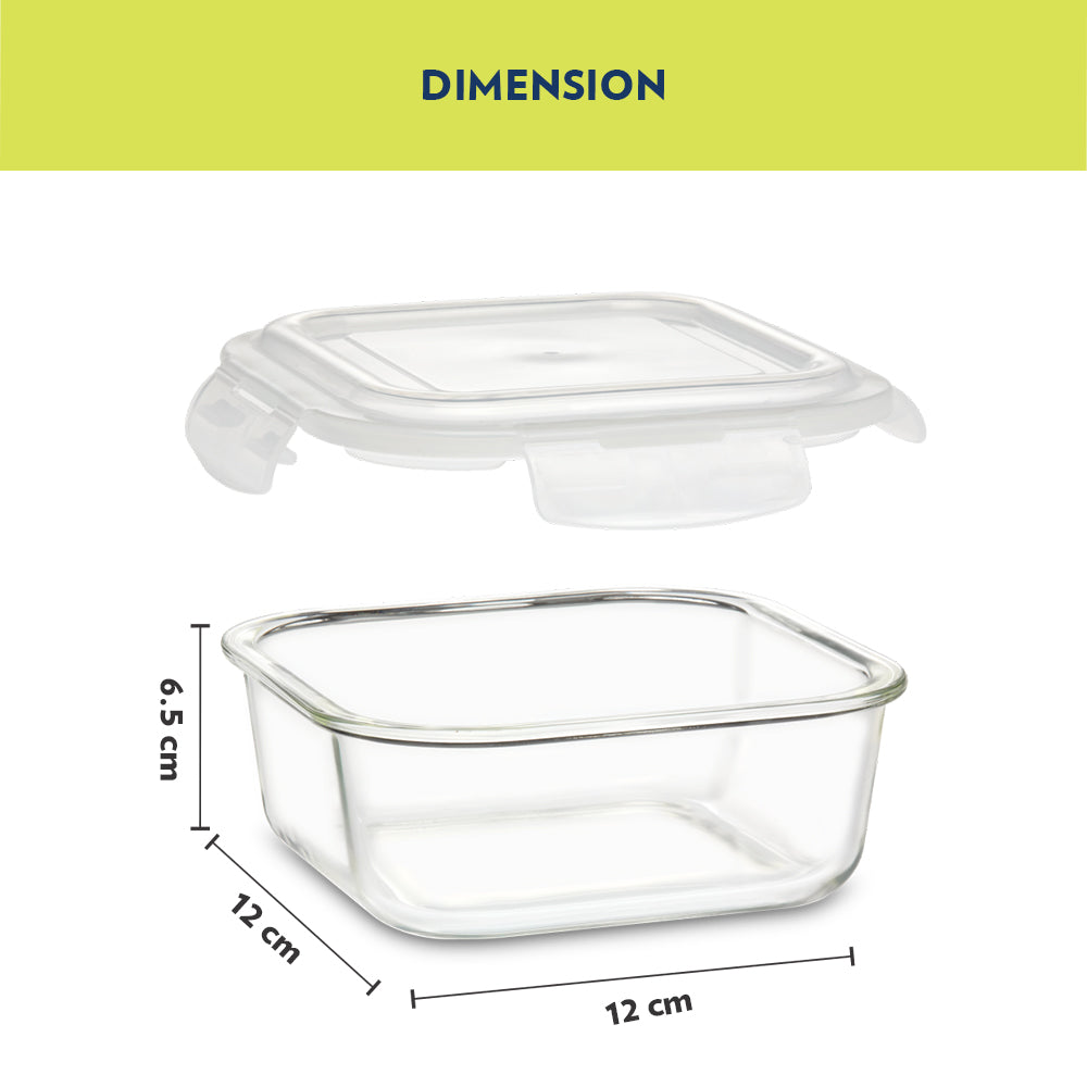 My Borosil Glass Lunchboxes Set of 2, 320ml Ace Green Glass Lunch Box, Square x 2 (Flat)