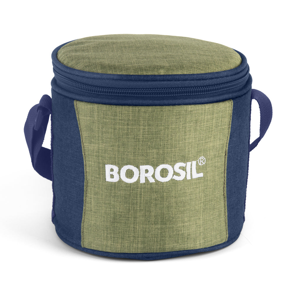 My Borosil Glass Lunchboxes Set of 2, 400ml Ace Green Glass Lunch Box, Round x 2 (Tall)