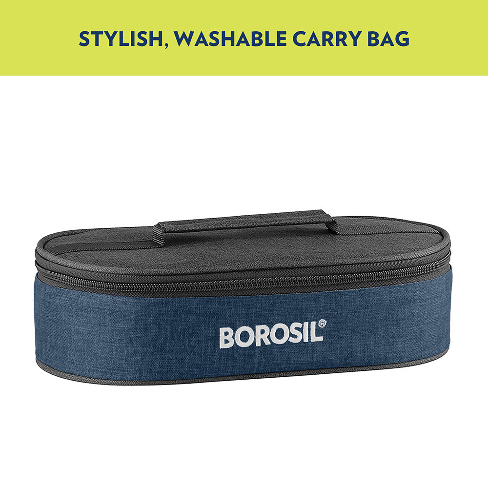 My Borosil Glass Lunchboxes Set of 2, 400ml Elite Blue Grey Glass Lunch Box, Round x 2 (Flat)