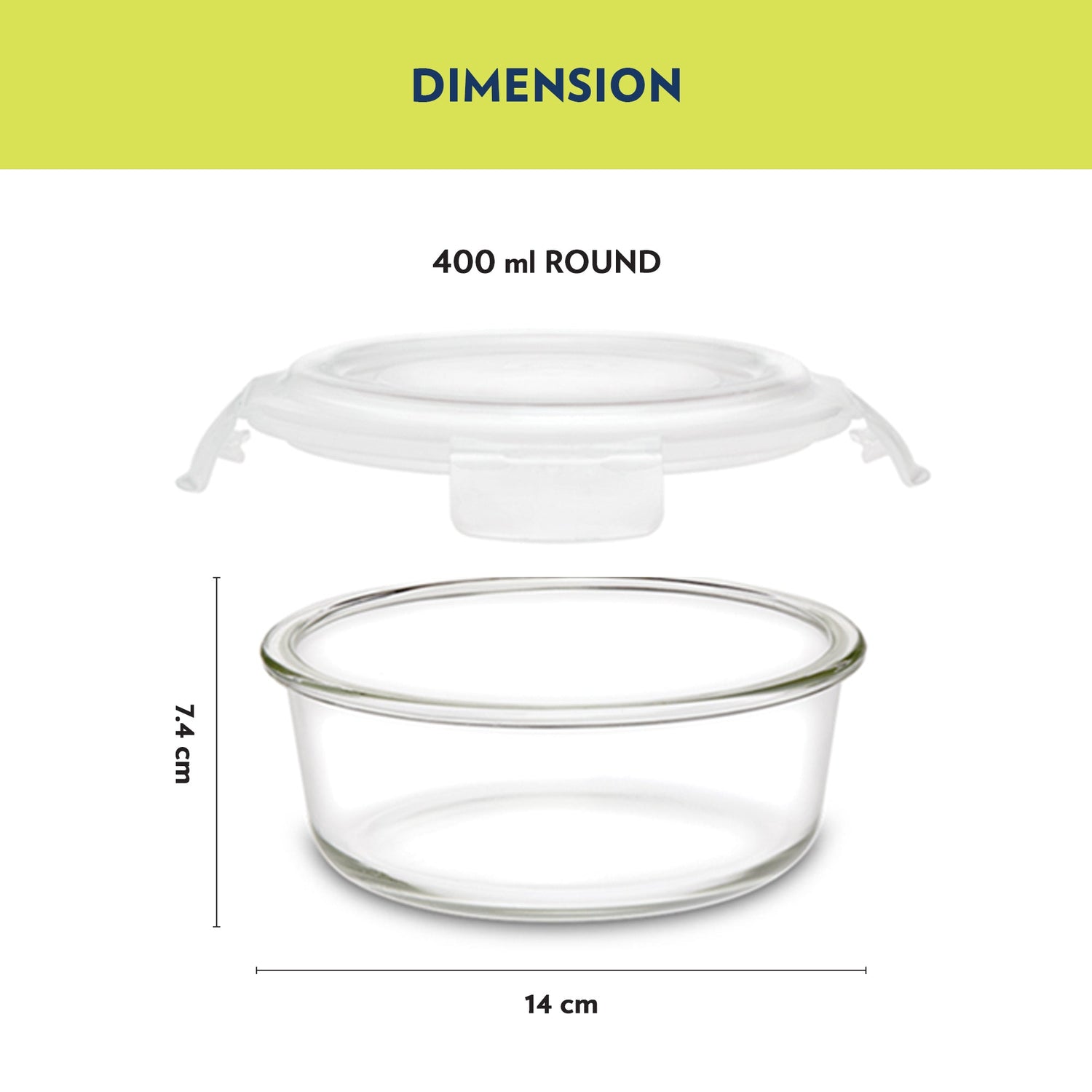 My Borosil Glass Lunchboxes Set of 2, 400ml Elite Blue Grey Glass Lunch Box, Round x 2 (Flat)