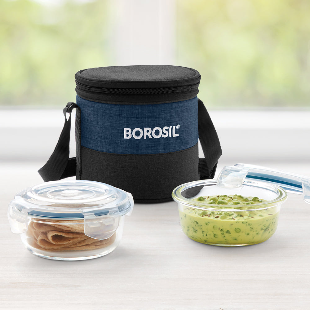Buy Elite Blue Grey Glass Lunch Box, Round x 2 (Tall) at Best Price ...