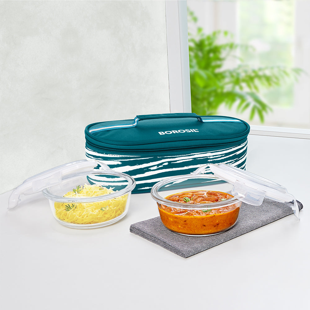 Steller Glass Lunch Box, Round x 2 (Flat), Set of 2, 400ml