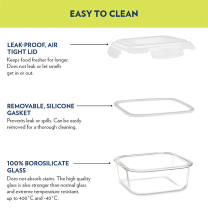 My Borosil Glass Lunchboxes Set of 3, 320ml Steller Glass Lunch Box, Square x 3 (Tall)