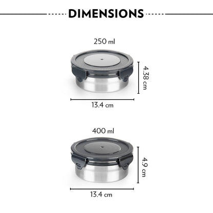 My Borosil Glass Lunchboxes Set of 3 (400 ml x 1, 250 ml x 2) Feast Stainless Steel Lunch Box, Round x 3 (Tall)