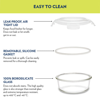 My Borosil Glass Lunchboxes Set of 3, 400ml Alfa Blue Glass Lunch Box, Round x 3 (Tall)