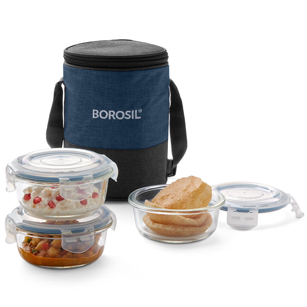 Round Lunchboxes Buy Elite Blue Grey Glass Lunch Box, Round x 4 (Tall) at Best Price ...