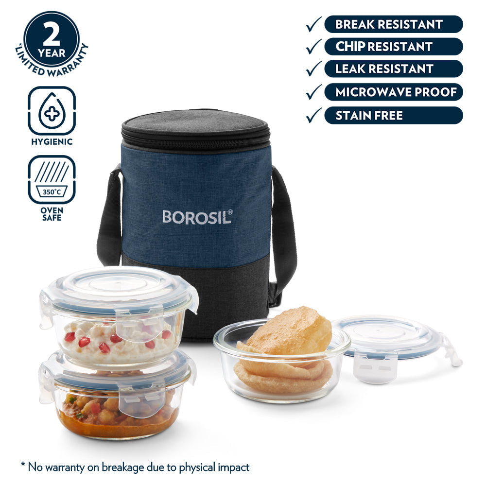 Lunch Container Round Buy Elite Blue Grey Glass Lunch Box, Round x 4 (Tall) at Best Price ...