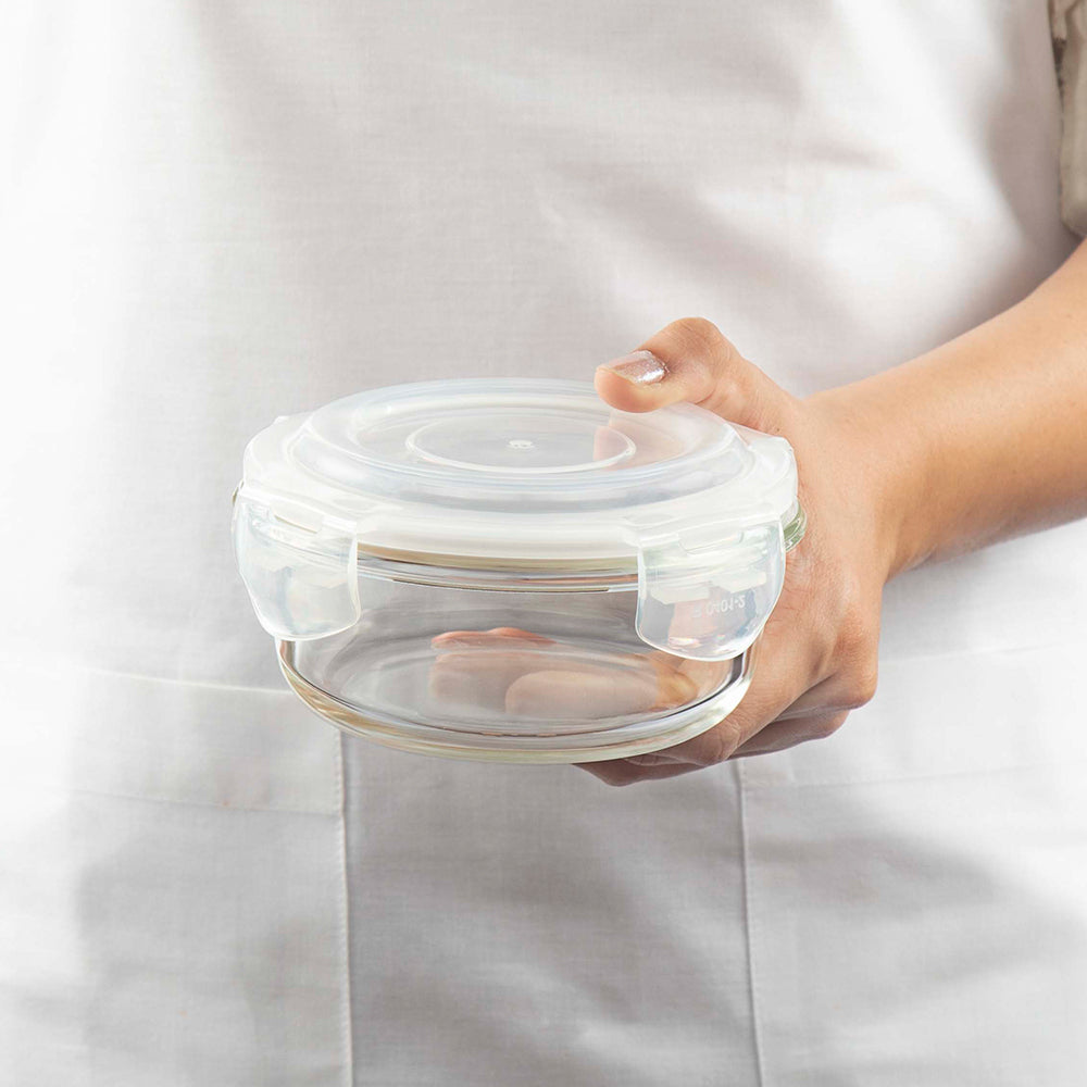 My Borosil Glass Lunchboxes Set of 3, 400ml Steller Glass Lunch Box, Round x 3 (Tall)