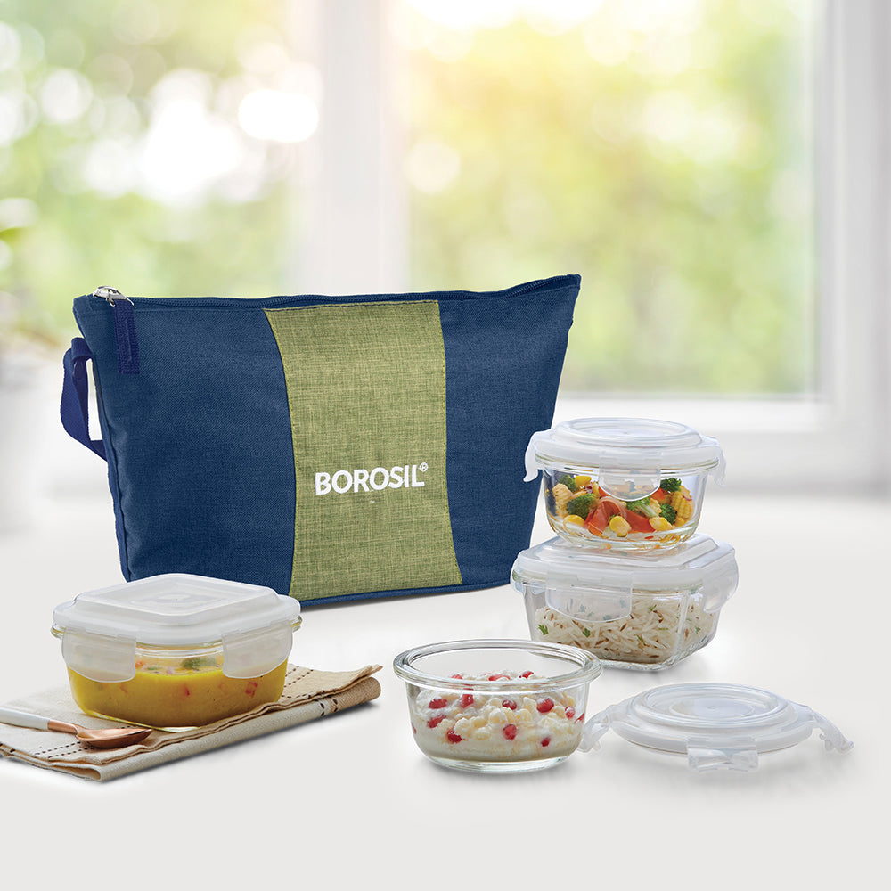 Ace Daisy Glass Lunch Box, Set of 4 (320ml x 2 + 240ml x 2)