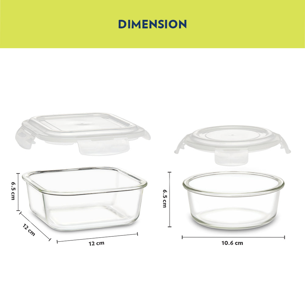 My Borosil Glass Lunchboxes Set of 4 (320 ml x 2 + 240 ml x 2) Ace Daisy Glass Lunch Box