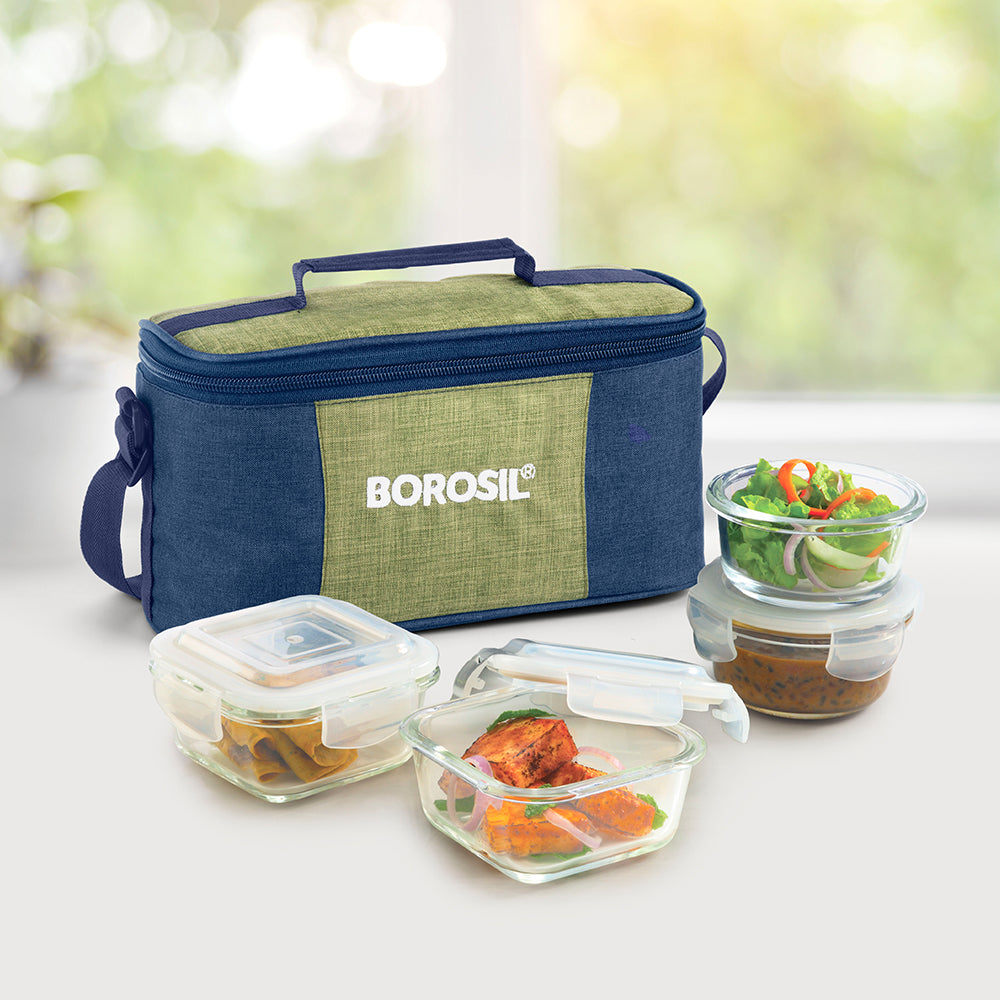 My Borosil Glass Lunchboxes Set of 4 (320 ml x 2 + 240 ml x 2) Ace Universal Glass Lunch Box