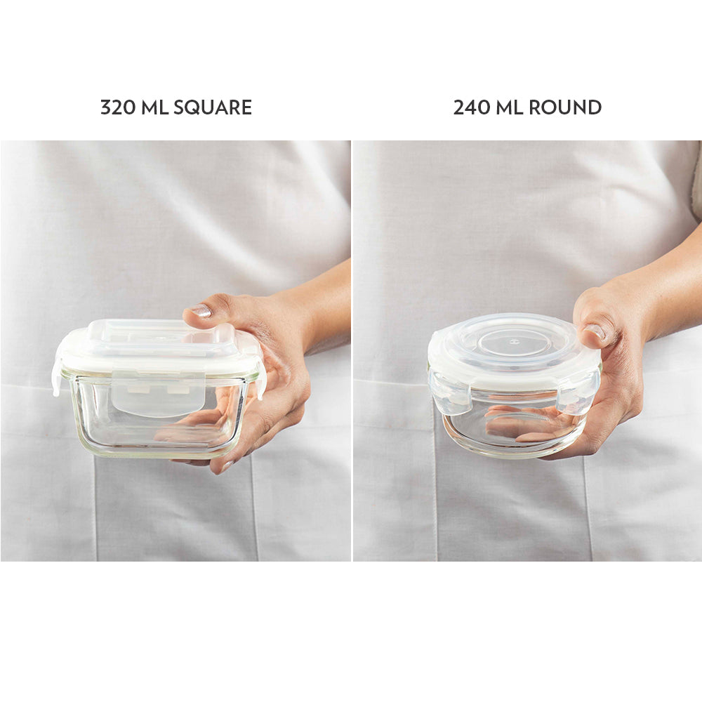 My Borosil Glass Lunchboxes Set of 4 (320 ml x 2 + 240 ml x 2) Alfa Blue Universal Glass Lunch Box